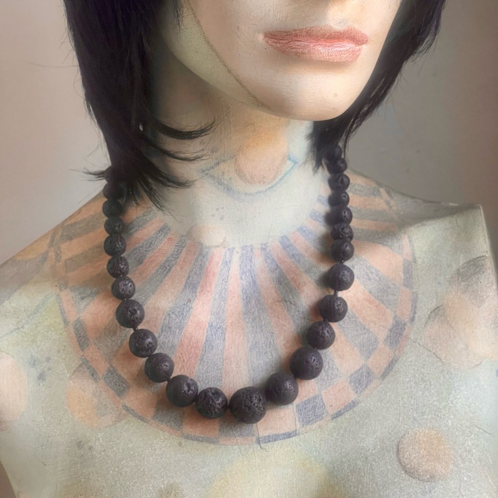 Black Lava Rock Pearl Beaded Necklace